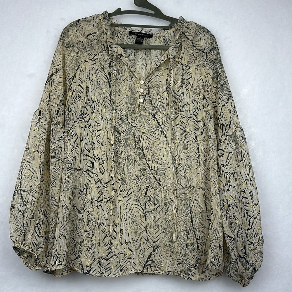 Sheer Marble patterned long sleeve blouse Sz Small